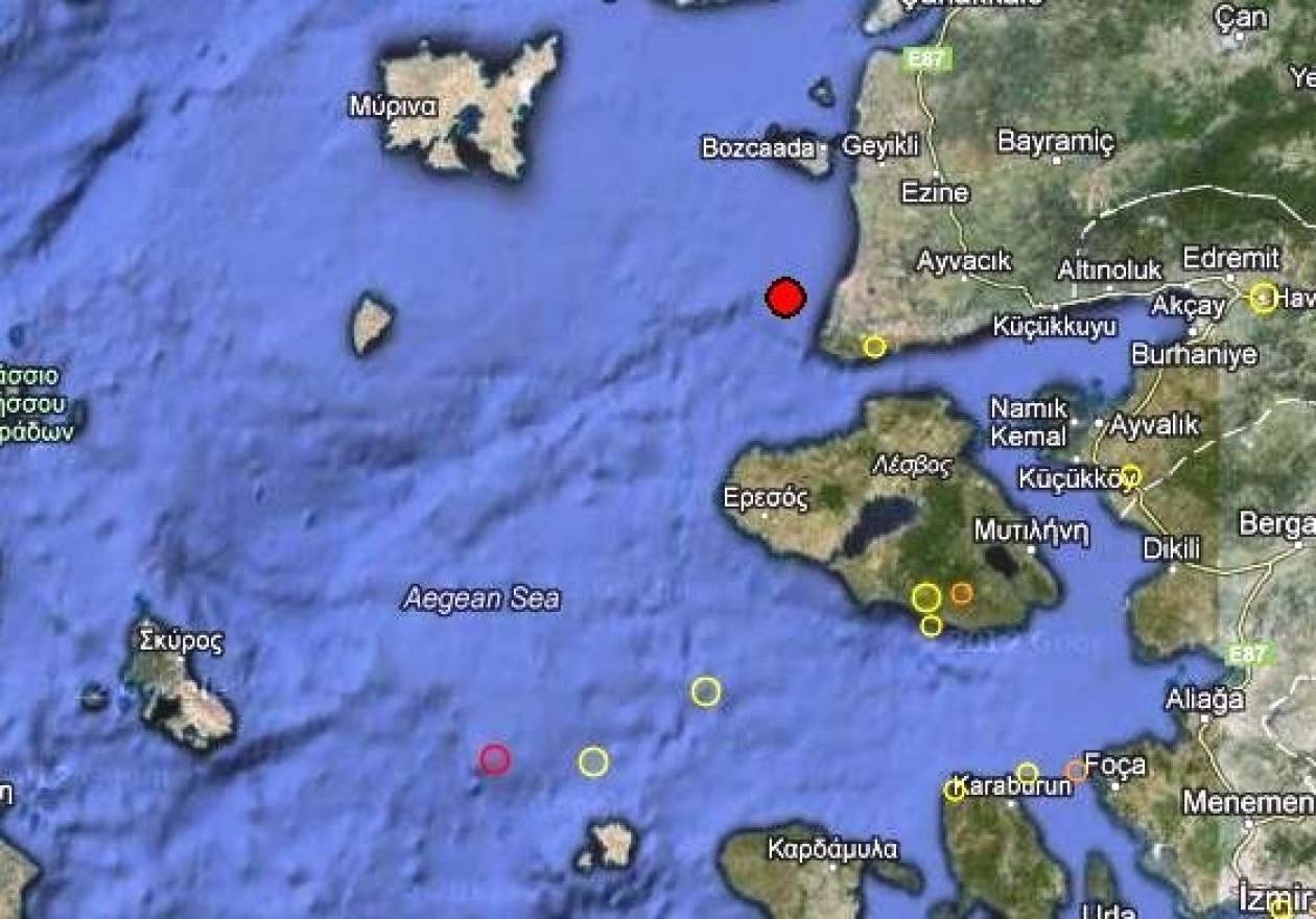 Σεισμός 3,9 Ρίχτερ βόρεια της Λέσβου