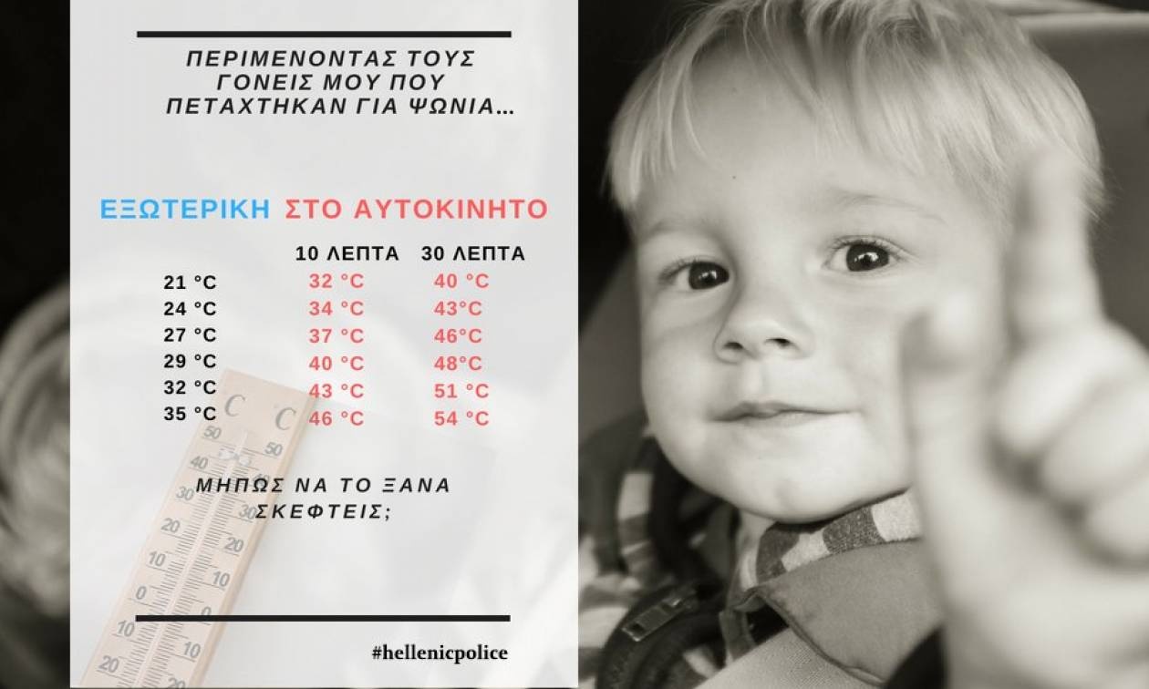 ΕΛ.ΑΣ.: Γιατί ένα παιδί κινδυνεύει αν το αφήσετε στο αμάξι, ενώ έξω έχει 29 βαθμούς Κελσίου