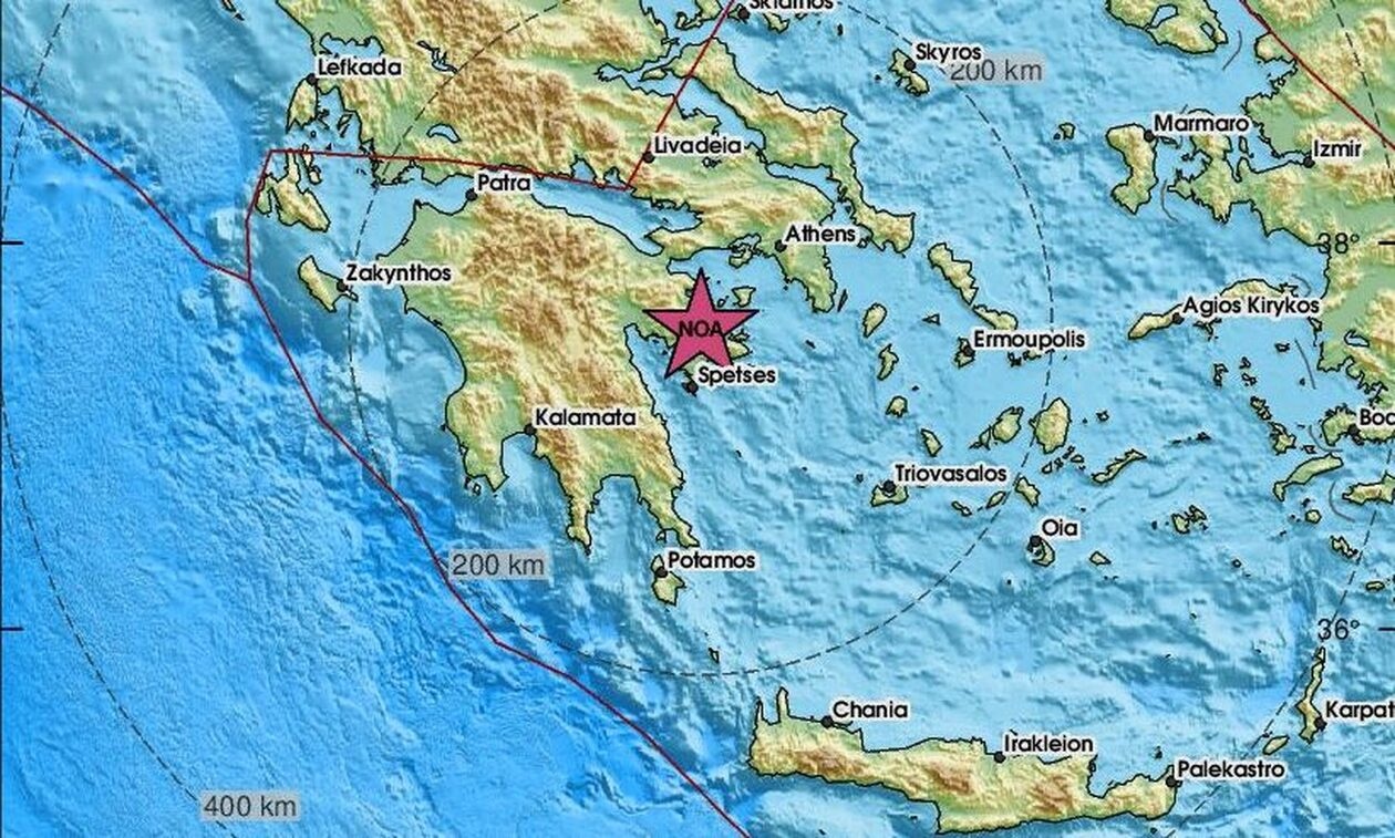 Ο χάρτης με το επίκεντρο του σεισμού 