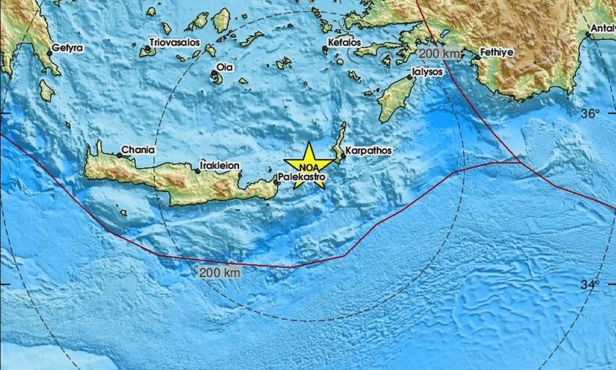 Ο χάρτης με το επίκεντρο του σεισμού