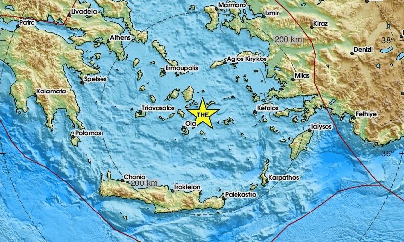 Ο χάρτης με το επίκεντρο του σεισμού