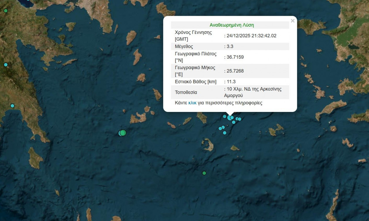 Σεισμός 3,3 Ρίχερ κοντά στην Αμοργό