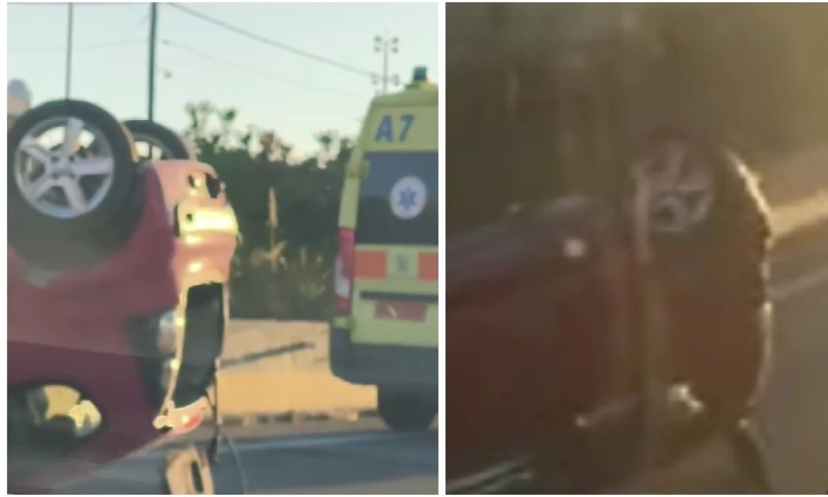 Σοβαρό τροχαίο στο Ηράκλειο: ΙΧ ανετράπη μετά από καραμπόλα στον ΒΟΑΚ - Δείτε βίντεο
