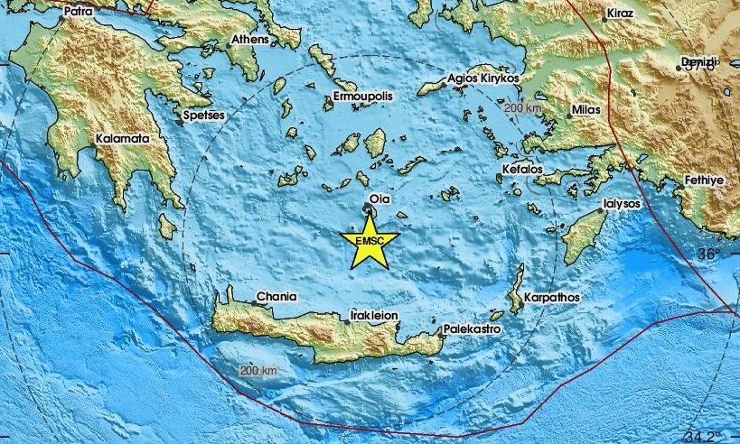 Σεισμός 3,4 Ρίχτερ νότια της Σαντορίνης