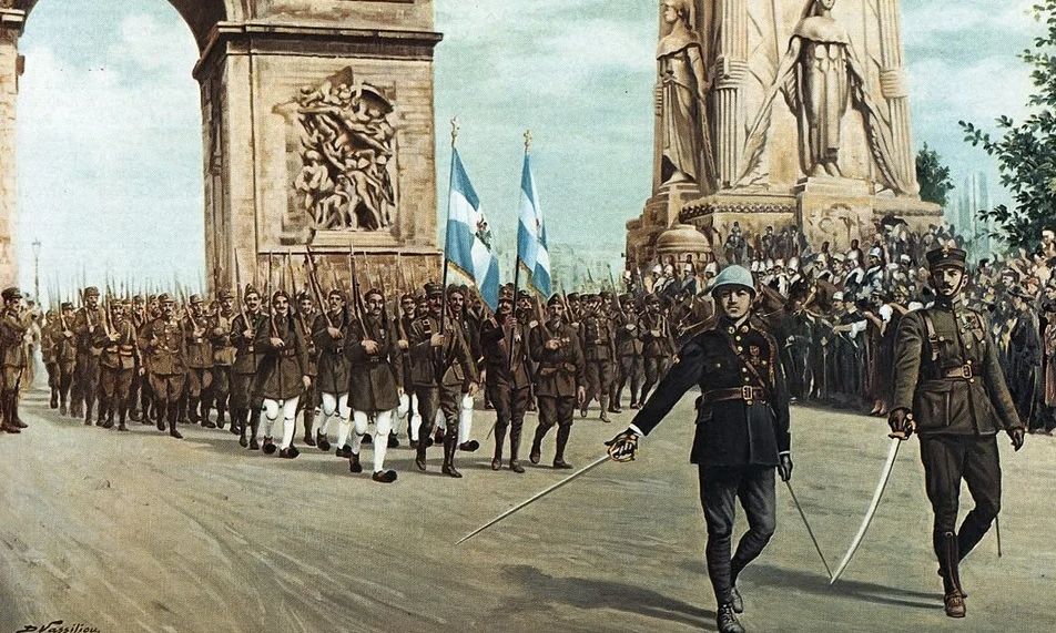 Μοναδικό: Ελληνικό άγημα παρέλασε σήμερα στην Αψίδα του Θριάμβου στο Παρίσι, όπως το 1919