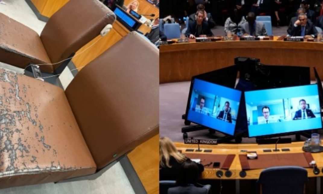 ΟΗΕ: Εικόνες από τις φθαρμένες καρέκλες σε κεντρικό αμφιθέατρο - Το σχόλιο συμβούλου του Ζελένσκι
