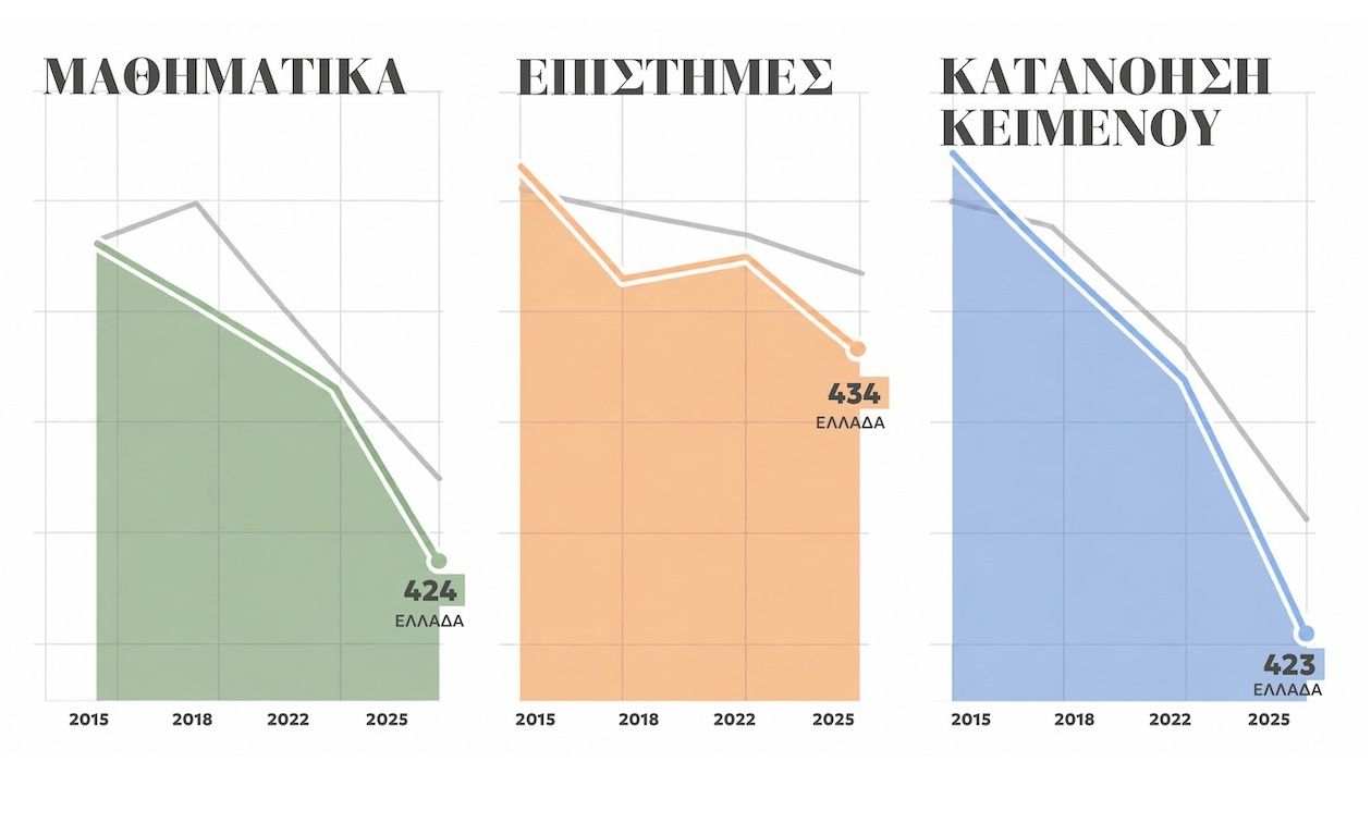 PISA 2025: Μετεξεταστέοι σχεδόν οι μισοί Έλληνες μαθητές στα Μαθηματικά - Δεν πιάνουν ούτε το βασικό επίπεδο - Οι επιδόσεις σε κατανόηση κειμένου και φυσικές επιστήμες