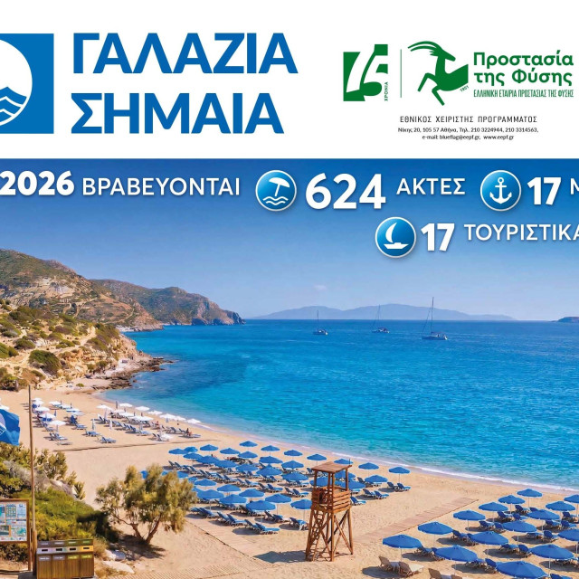 Γαλάζια σημαία 2026: Δεύτερη παγκοσμίως η Ελλάδα - Βραβεύτηκαν 18 ακτές για 35η συνεχή χρονιά
