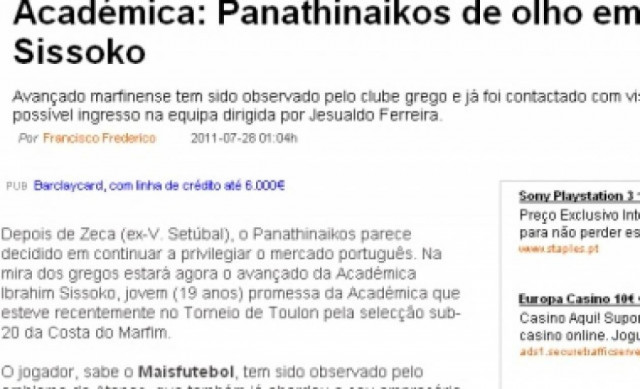 «Στο μάτι του Παναθηναϊκού ο Σισόκο»