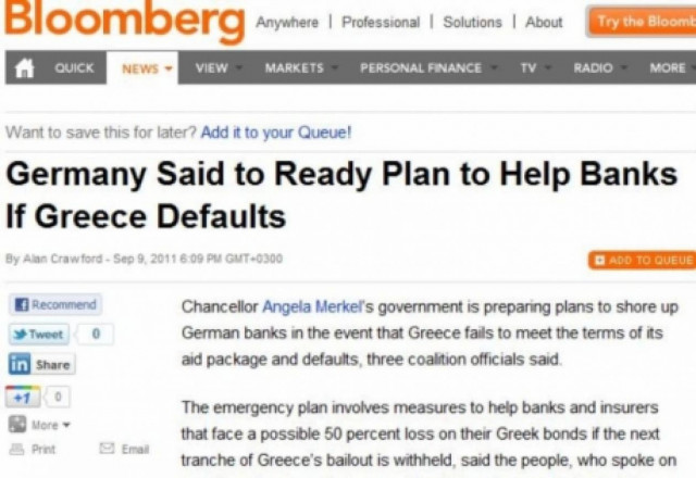 Bloomberg: Σχέδιο στήριξης γερμανικών τραπεζών εάν η Ελλάδα χρεοκοπήσει...