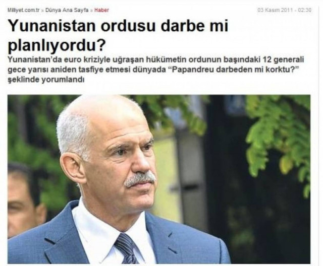Milliyet: Ο Παπανδρέου φοβόταν για πραξικόπημα;