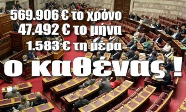 Κάθε βο(υ)λευτής μας κοστίζει κατά μέσο όρο 1.583 € την ημέρα!