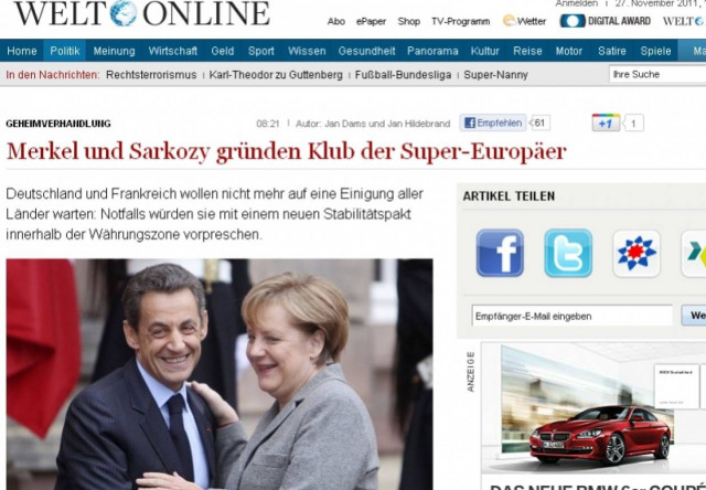 Welt: Εντός των ημερών το σχέδιο Μέρκελ-Σαρκοζί