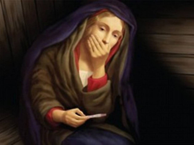 Αφίσα με την Παναγία να κάνει τεστ εγκυμοσύνης!