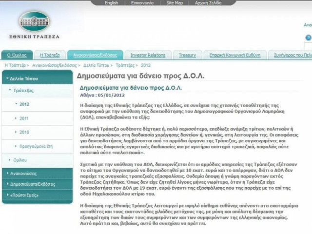 Διευκρινίσεις της Εθνικής για το δάνειο του ΔΟΛ