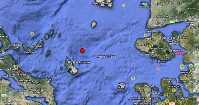 Σεισμική δόνηση βορειανατολικά της Σκύρου