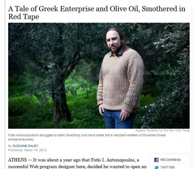 Το ελαιόλαδο, το Internet και μια ιστορία ενός (ταλαίπωρου) νέου Έλληνα επιχειρηματία που συνάρπασε τους New York Times