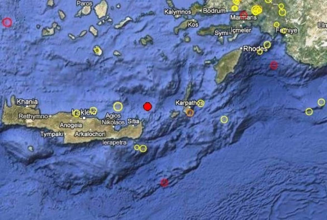 Σεισμός 3,4 Ρίχτερ βορειοανατολικά της Σητείας