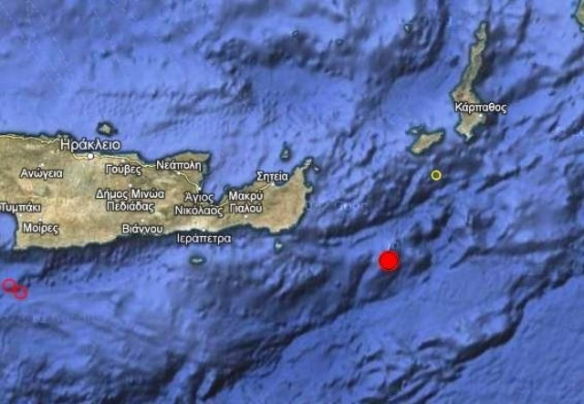 Σεισμός 4,8 Ρίχτερ νοτιοανατολικά της Κρήτης