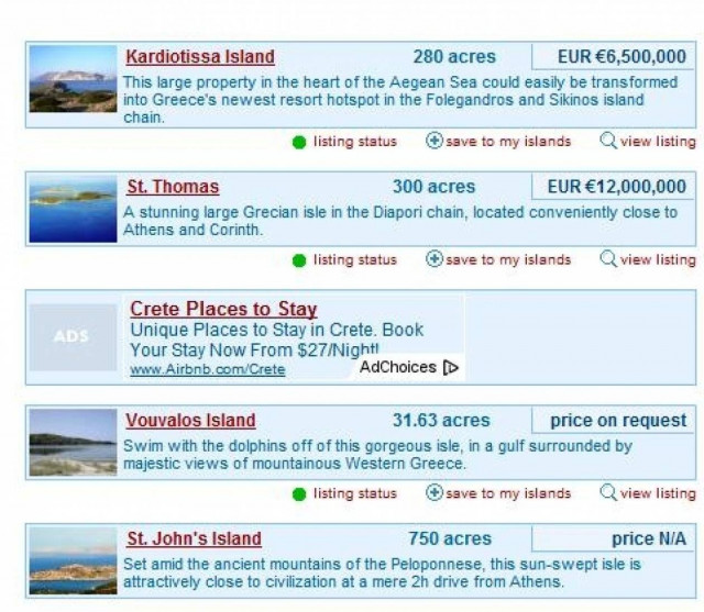 Συνεχίζεται η πώληση ελληνικών νησιών μέσω Internet