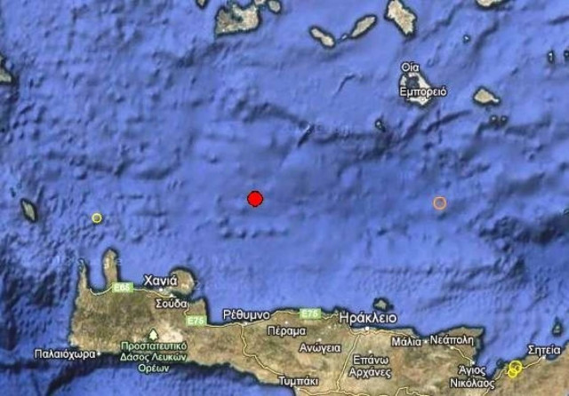 Σεισμός 3,4 Ρίχτερ βόρεια του Ρεθύμνου