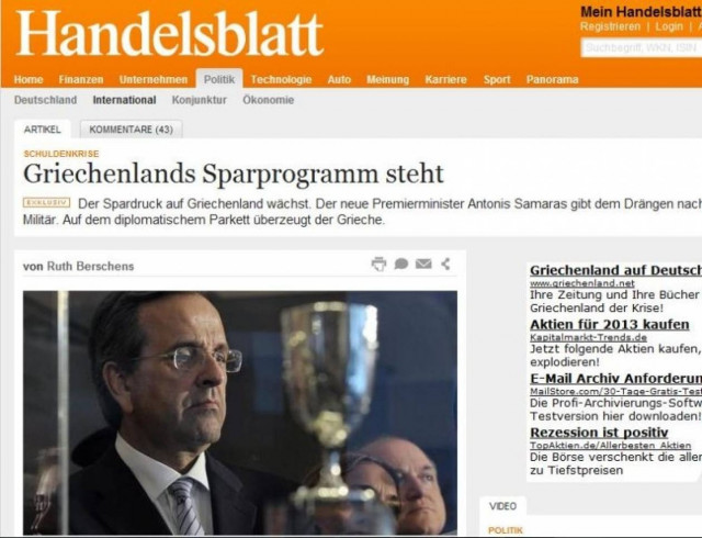 Handelsblatt: Η αλλαγή στάσης του Σαμαρά