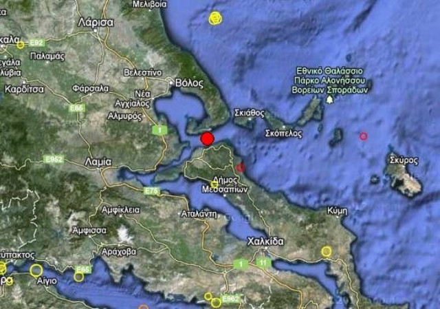 Σεισμός 4,1 Ρίχτερ νότια του Βόλου