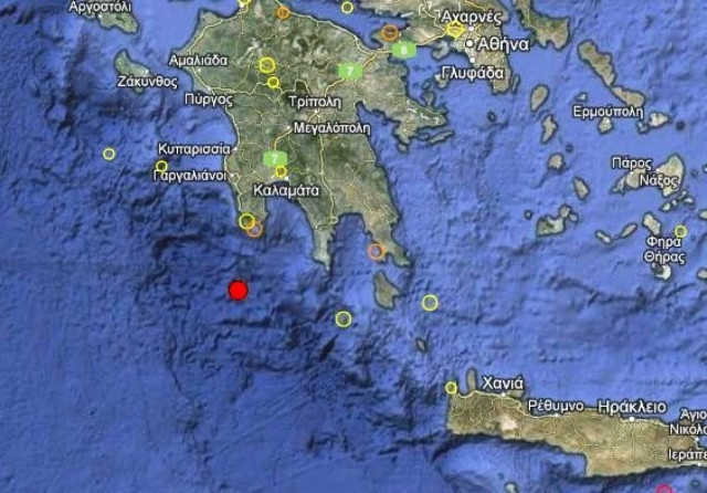 Σεισμός 3,6 Ρίχτερ νότια της Πελοποννήσου