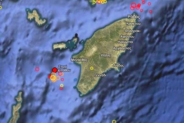 Σεισμός 3,6 Ρίχτερ δυτικά της Ρόδου