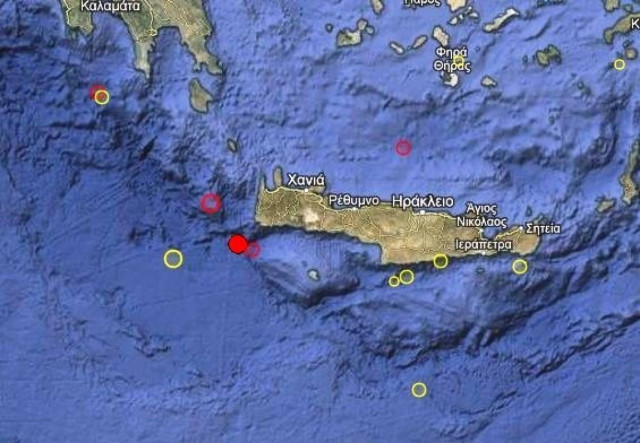 Σεισμός 4,3 Ρίχτερ νοτιοδυτικά των Χανίων