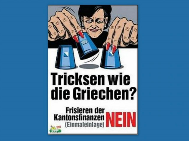 Ελβετία:Ανθελληνική αφίσα δείχνει τους Έλληνες... παπατζήδες
