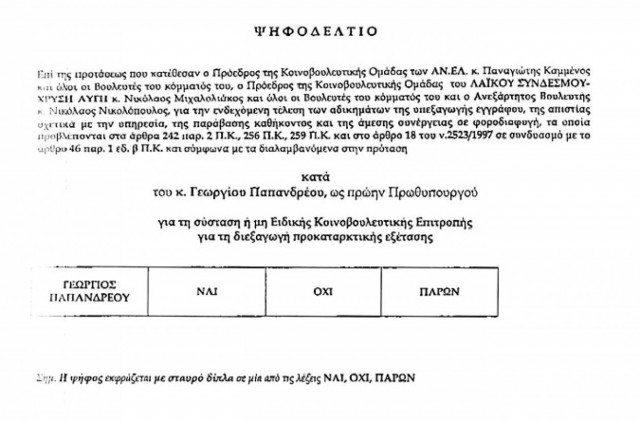 Δείτε τα ψηφοδέλτια για την ψηφοφορία στη Βουλή (pics)