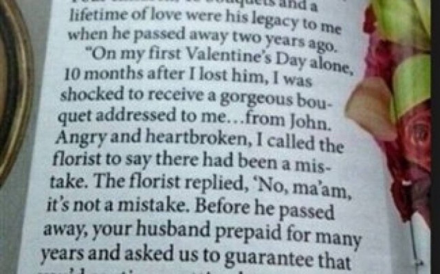 Ο νεκρός της άντρας κάθε Αγίου Βαλεντίνου της στέλνει λουλούδια!