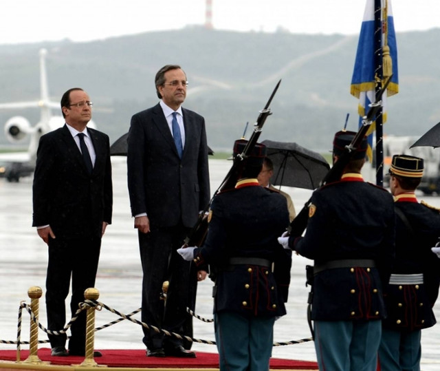 Σε εξέλιξη η συνάντηση του Σαμαρά – Ολάντ στο Μαξίμου (pics+vid)