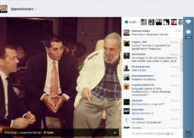 O Mεντβέντεφ ανέβασε φωτογραφία με τον Κάστρο στο Ιnstagram