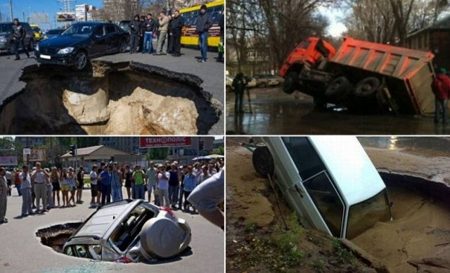 Εικόνες καταστροφής: Τεράστιες τρύπες σκορπίζουν τρόμο σε ρωσική πόλη