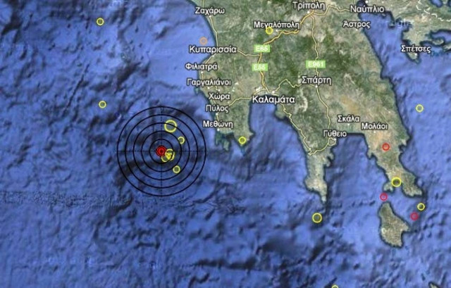 Σεισμός 3,4 Ρίχτερ νοτιοδυτικά της Πελοποννήσου