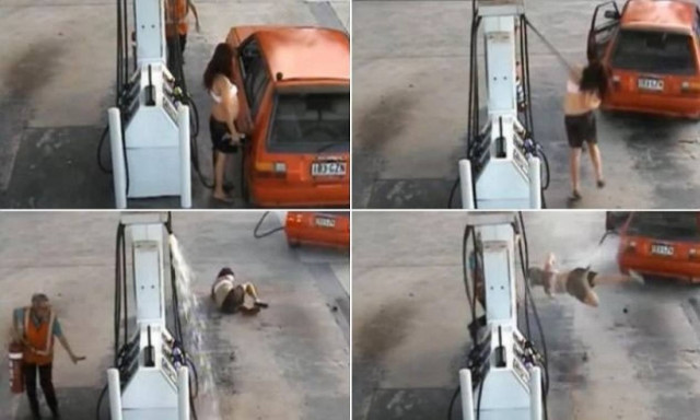 Βίντεο-ΣΟΚ: Για λίγη βενζίνη παραλίγο να σκοτώσει την έγκυο κοπέλα του