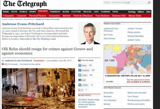 Telegraph: Να παραιτηθεί ο Ρεν για τα εγκλήματα στην Ελλάδα