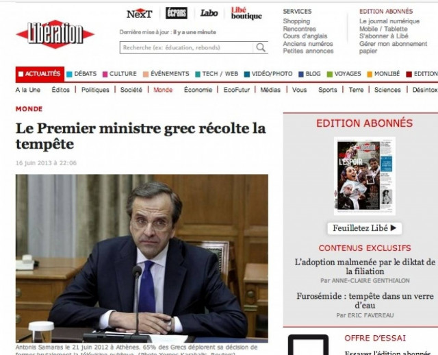 Liberation: Ο Σαμαράς θερίζει καταιγίδες