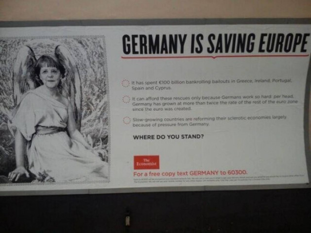 Προκλητική αφίσα: Η Μέρκελ ως... άγγελος που σώζει την Ευρώπη!