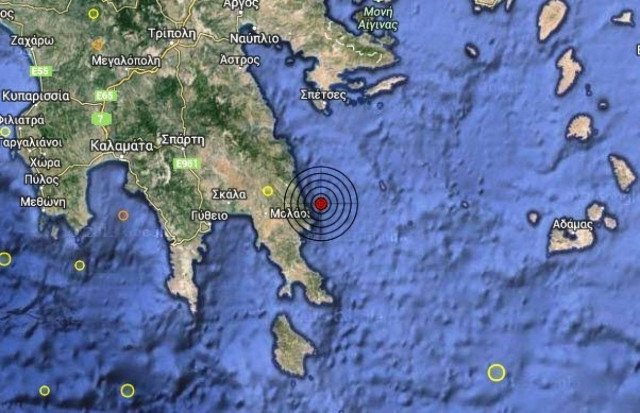 Σεισμός 3,4 Ρίχτερ ανατολικά της Πελοποννήσου