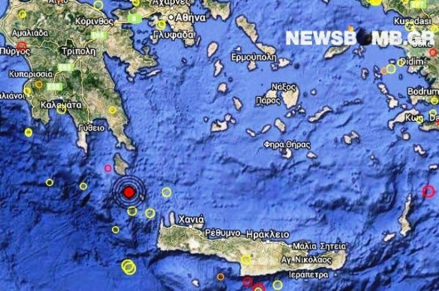 Σεισμός 3,2 Ρίχτερ νότια των Κυθήρων