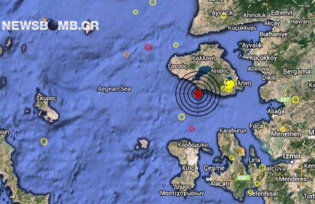 Σεισμός 4,1 Ρίχτερ νότια της Μυτιλήνης