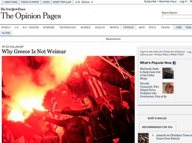New York Times: Γιατί η Ελλάδα δεν είναι Βαϊμάρη