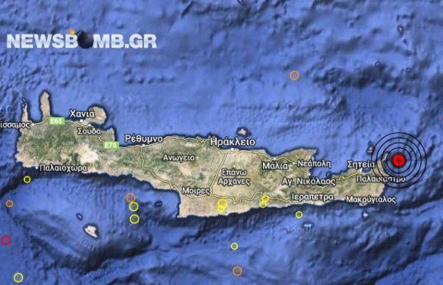 Σεισμός 4,0 Ρίχτερ ανατολικά της Σητείας