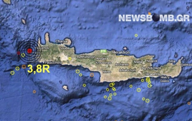 Σεισμός 3,8 Ρίχτερ δυτικά της Κρήτης