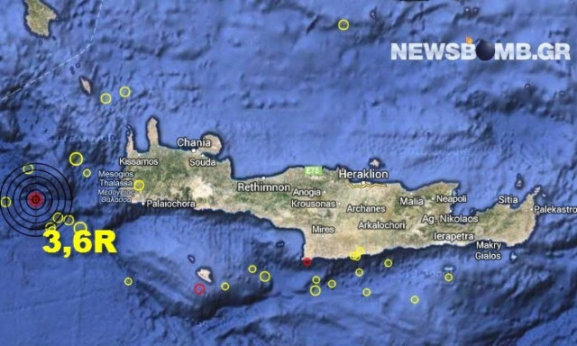 Σεισμός 3,6 Ρίχτερ δυτικά της Κρήτης