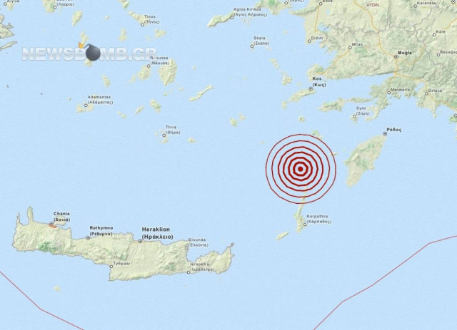 Σεισμός 4,0 Ρίχτερ βόρεια της Καρπάθου