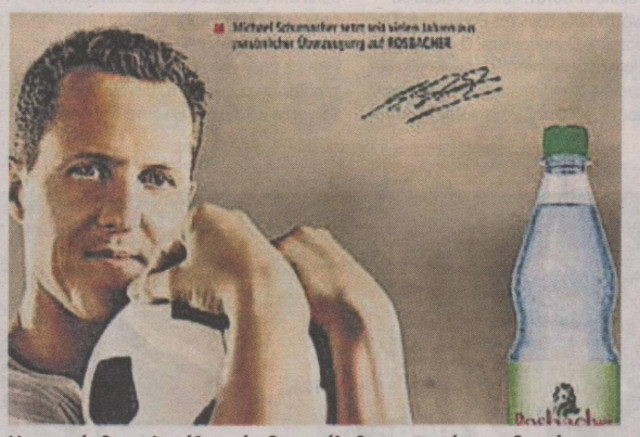 Σάλος με την αφίσα του Σουμάχερ: Διαφημίζει εμφιαλωμένο νερό!